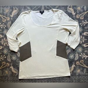 Worth White Gray Side Panel 3/4 Sleeve Blouse